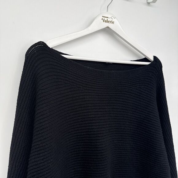Express Outlet Black Chunky Knit Boat Neck Sweater Asymmetrical Size Medium - Picture 2 of 10